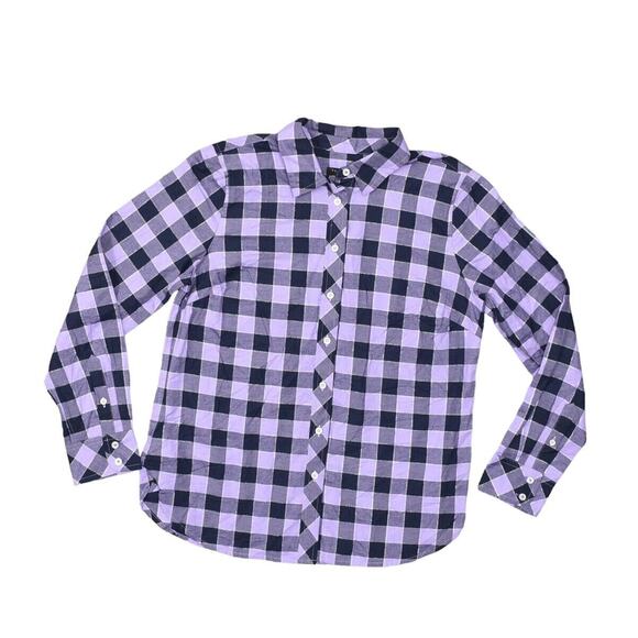 Talbots Tops - Talbots Petite PS Purple Plaid Button-Up Cotton Blend Top Long Sleeve